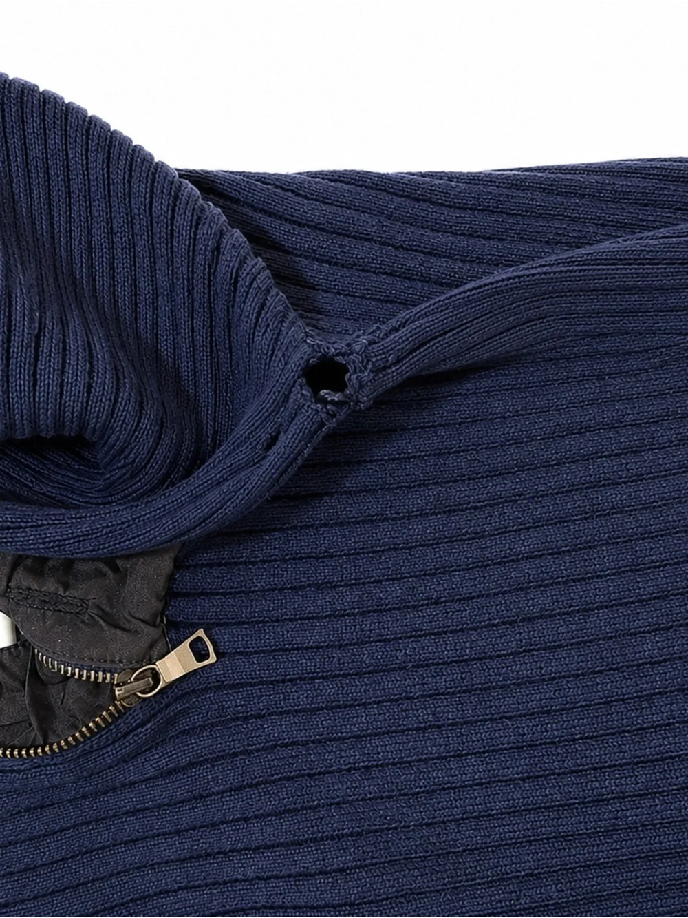 Banana Republic Navy Ribbed Button Quarter-Zip Sweater